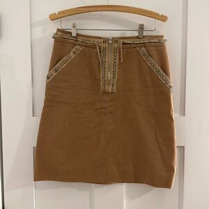 Vintage Y2K Chloé tan skirt with leather trim and metal rings